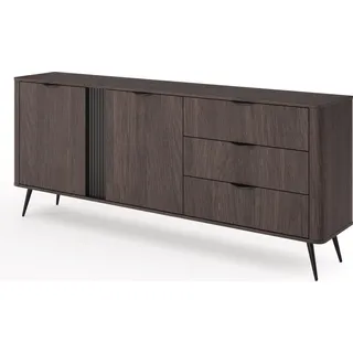 FURNLUX Sideboard Veris Eiche Dunkel Und Schwarz 195cm / Hauptfarbe: Braun / Abmessungen: 195 x 81 x 38 cm - Braun