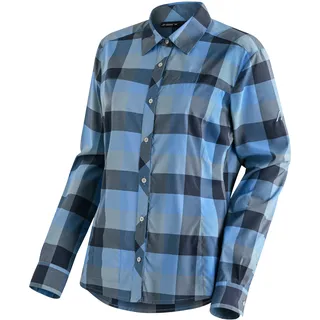 Funktionsbluse MAIER SPORTS "Kendra L/S W", Damen, Gr. 40, blau, 97% Polyester, 3% Elasthan, Blusen Funktionsbluse, Damen Bluse, leichte Langarmbluse, Blusen-Shirt, Karobluse, Reg Fit