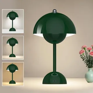 LOMUG LED Flowerpot Tischlampe, Pilzlampen Tischlampe, Kabellos Tischleuchte Touch Dimmbar Pilz Lampe mit 3 Helligkeitsmodi für Schlafzimmer Wohnzimmer Kinderzimmer Hochzeit Bars (Dunkelgrün)