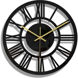 Geräuschlose schwarze Wanduhr mit römischen Ziffern - Vintage-Design für Wohnzimmer und Büro