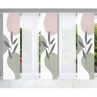 Schiebegardine HOME IN GREEN "FRONDA" Gr. 1, grün (grün, rosa), B:60cm H:245cm, Polyester, Gardinen, Schiebegardine, SET DIGITALDRUCK,BAMBUSOPTIK RECYCELT