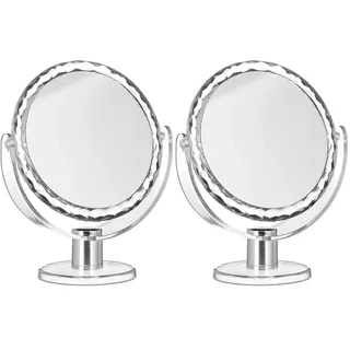 Relaxdays Kosmetikspiegel Vergrößerung, Schminkspiegel stehend, Make Up Spiegel rund, HBT: 23 x 19 x 10 cm, transparent (Packung mit 2)