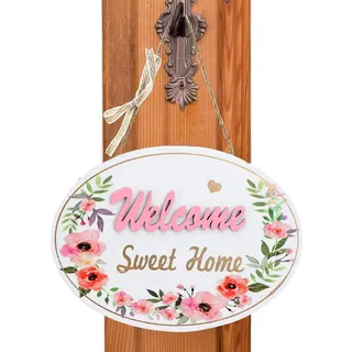 Willkommen Schild Haustür Türschild aus Holz, Türkranz Frühling, Haustür Deko Schild mit Aufhängeschnur, Bedrucktes Türschild "Willkommen" & "Sweet Home" – Frühlingsdeko OsterDeko zum Einzug