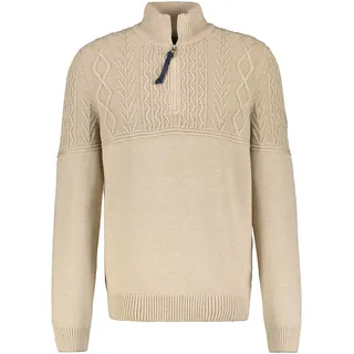 Troyer LERROS, Herren, Gr. XXL, beige (tender beige melange), Obermaterial: 60% Baumwolle, 40% Polyacryl, Strukturmuster, meliert, slim fit taillenbedeckt, ohne Ausschnitt, Rippbündchen, Pullover Troyer, mit Cable-Strickmuster