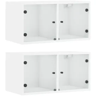 Wandschränke mit Glastüren 2 Stk. Weiß 68,5x37x35 cm - Weiß