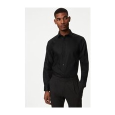 Mens M&S Collection Normal geschnittenes, bügelfreies Hemd aus reinem Baumwolltwill - Black, Black, 14.5