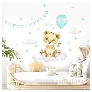 Little Deco Wandsticker Wandtattoo Kinderzimmer Deko Mädchen Junge Tiere Löwe Ballon Wolken Aufkleber Baby Spielzimmer Wandbild selbstklebend Mint DL685-1