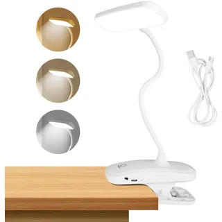 AiQInu Leselampe Buch Klemme, Dimmbare Bettlampe, 18 LED USB Aufladbare Klemmleuchte, 360° Schwanenhals, 3 Farbtemperaturen, Weiß