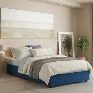 Talamo Italia Doppelbett Gabriella, Containerbett mit Stoffbespannung, 100% Italy, Frontöffnung, passend für Matratze cm, Blau
