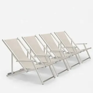 4er Set Liegestühle Sonnenliegen Strandliegen mit Armlehnen aus Aluminium klappbar Riccione Gold Lux - Grau - Grau
