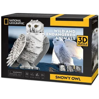 Cubic Fun CubicFun 661079 National Geographic 3D Puzzle, Schneeeule, 3D Tierpuzzle Eule mit 32 Teilen, Modellbausatz für Kinder ab 8 Jahren