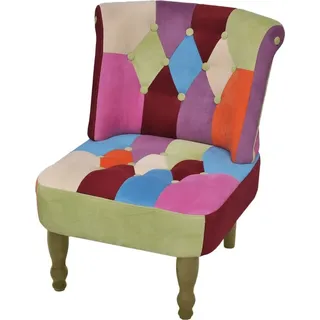 The Living Store Französischer Sessel mit Patchwork-Design Stoff - Blau, Lila, Grün, Rosa, Violett, Orange, Weiß