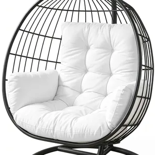 Ruioomeep Hängesessel-Kissen waschbar extra Dickes Sitzpolster für Hängekorb Hängeschaukel, Polsterauflage für Schaukelsessel und Hängestuhl, Bequeme Gartenmöbel-Auflage für Indoor und Outdoor,Weiß