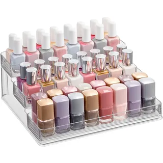 interDesign iDesign 62130 Küchenregal mit 3 Ebenen, großes Gewürzregal aus Kunststoff, Schrank Organizer für Gewürze, Vorratsdosen und weiteres Küchenzubehör, durchsichtig