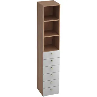 Venda Regal , Silberfarben, Nussbaumfarben , Holzwerkstoff , 2 Fächer , 6 Schublade(n) Schubladen , 40x215.6x42 cm , DIN EN ISO 14001 , Beimöbel erhältlich, in verschiedenen Holzarten erhältlich , Wohnzimmer, Regale, Bücherregale