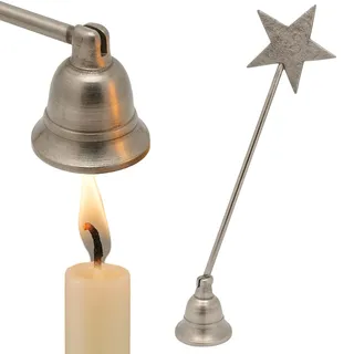 MIJOMA Kerzenlöscher aus Metall mit langem Griff und Gelenk – Dochtlöscher Kerzenwerkzeug zum sicheren Löschen von Kerzen in Gläsern & Windlichtern – stilvolles Design, 24 cm (Silber - Stern)