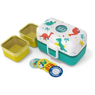 monbento - Lunchbox Kinder MB Tresor blau Dino - Brotdose Kinder mit 3 Fächern - Ideal für Mittagessen oder Snacks in Schule/Picknick - BPA Frei & Sicher - Lunchbox Personalisiert - Dinosaurier