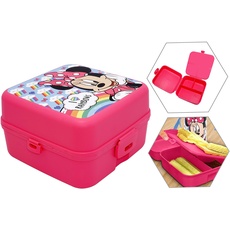 HOVUK Minnie Mouse Snackbox 14 cm, 3 Fächer, Bento-Stil, Kinder-Lunchbox, auslaufsicher, Mahlzeitenvorbereitungsbehälter, Geschenk für Mädchen ab 3 Jahren