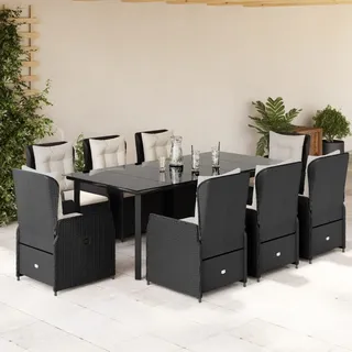 Langlebig Gartenmöbel Set Balkonmöbel-Set 9-tlg. Garten-Essgruppe mit Kissen Schwarz Poly Rattan - Gartenmöbelgarnituren Octo9711561 6parcel - Schwarz