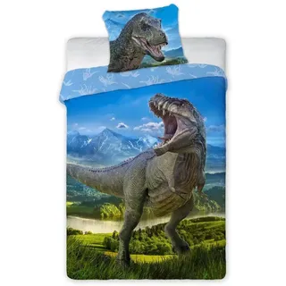 Bettwäsche, Baumwollbettwäsche für Kinder und Jugendliche 160x200 Dinosaurier 001 - Grün