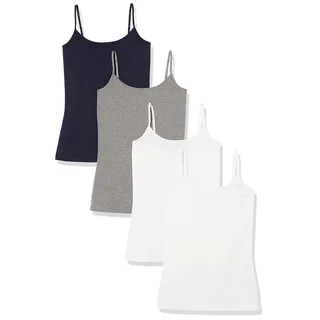 Amazon Essentials Damen Camisole Slim Fit, 4er-Pack, Dark Grey Heather/Navy/White, X-Small