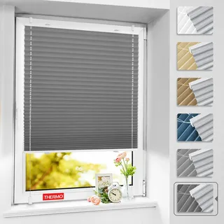 BelleMax Plissee ohne Bohren Verdunkelung Klemmfix, Thermo Plissee Grau 95x130 cm(BxH), Verdunklungsplissee 100% Verdunkelnd & lichtundurchlässig, Sichtschutz und Sonnenschutz für Fenster & Tür