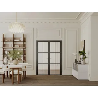 vente-unique Tür-Set - zwei Flügel - Aluminium & Sicherheitsglas - 204 x 146 cm - Schwarz - SEROTO