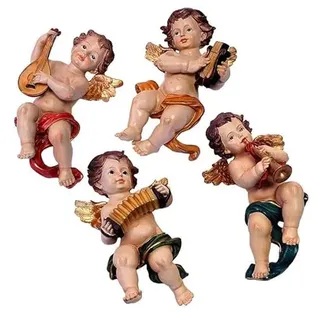 DRW Set mit 4 Engelchen mit Instrumenten zum Aufhängen an der Wand, 32 cm hoch, Mehrfarbig, estandar