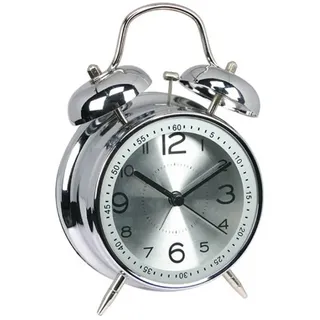 ALEENFOON 4" Metall Doppelglockenwecker Retro Glocke Analoge Wecker ohne Ticken Lautlos Kinder Quarzuhr Laut Extrem Batteriebetrieben Mechanisch Reisewecker (Silber)