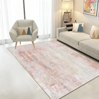 WUTONG Rosa Teppich 80x120 cm Altrosa, Vintage Kurzflor Bettvorleger,Waschbare Teppich für Schlafzimmer,Kinderzimmer Mädchen,Rutschfester Küchenläufer Abstrakt