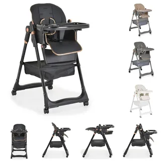 Moni Kinderhochstuhl Lindo klappbar Lätzchen Besteck Räder Korb höhenverstellbar schwarz - Schwarz