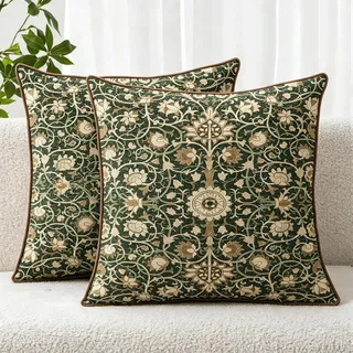 NIULAA Samt Boho Deko Kissenbezug 40x40 mit Dark Green Muster 2er Set | Sofakissen Couchkissen Floral,Dekokissen Wohnzimmer,Mandala Vintage Herbst Deko Kissen bezug Sofa Stuhl Bett