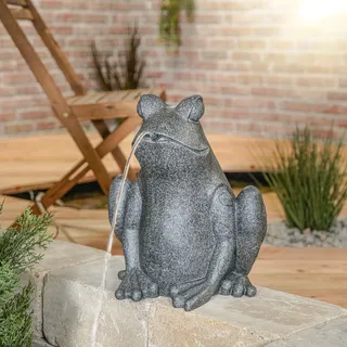 esotec Wasserspeier mit Solarpumpe FROSCH Teichfigur Gartenfigur 101668 - Grau
