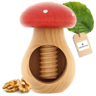 HOFMEISTER® Nussknacker Holz Pilzform Fliegenpilz – Walnüsse knacken mit wenig Kraft, Schraubgewinde, Buche, 10 cm, Handarbeit (1 Stück)