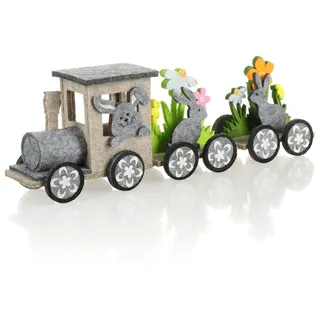 com-four® Deko-Aufsteller aus Filz - dekorativer Osterzug zum Hinstellen - Zug mit Osterhase und Blumen - Osterdekoration