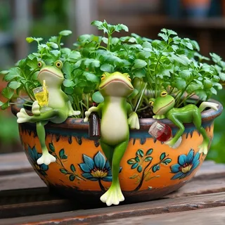 DZAY 3 Stück Blumentopf Hänger Frösche Deko Figuren mit Weinglas,Frosch Deko Frösche Tiere Harz Statue Miniteich Gartendeko,Grün Frosch Blumentopfhänger Figuren Balkon Garten Topfdekorationen