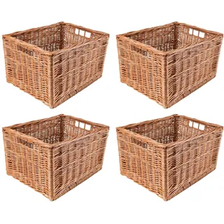 Creative Home 4 x Großer Weidenkorb Aufbewahrungskorb | 40 x 30 x 24 cm | (+/- 2 cm) Handgeflochten, Haltbar | Korb Geflochten Naturkorb mit Griffen Aufbewahrung Für Spielzeug, Werkzeuge, Bad Korb