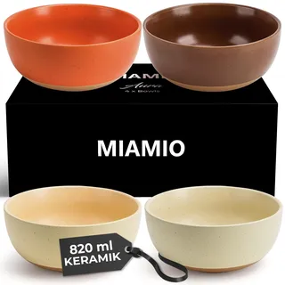 MIAMIO – Schüssel Set 4er mit 820 ml Fassungsvermögen, ideal für Salat, Müsli, Obst, Ramen – Spülmaschinen- und Mikrowellenfest – Aura Kollektion (Gemütlich Neutral, Schalen (4x))