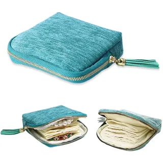 XFSRG Fransen Schmuckaufbewahrung Schmuckbeutel Organizer Tragbare Tasche Reise Schmuckkästchen mit Reißverschluss für Ringe Ohrringe Ketten Uhren(Pfauenblau)