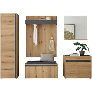Modante Garderobe , Anthrazit, Eichefarben , Textil, Holzwerkstoff , 6-teilig , 260x200x40 cm , Garderobe, Garderoben-Sets & Garderoben-Serien, Garderoben-Sets