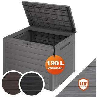 CASARIA Casaria® Gartenbox 190L UV-beständig Griffmulden Verschlussvorrichtung Balkon Terrasse Wohnzimmer Wintergarten Box Kissenbox 78x44cm Holz-Optik Grau