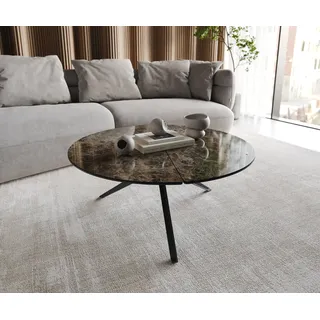 DELIFE Couchtisch Delron 90x90 cm Keramik Laminam®Emperador Extra Lucidato Dunkelbraun Kreuzfuß Flach Metall Schwarz - Dunkelbraun, Braun