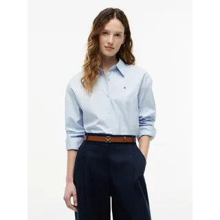 Hemdbluse TOMMY HILFIGER "SUMMER POPLIN LS BOXY SHIRT", Damen, Gr. 46, blau (breezy blau), Web, Obermaterial: 100% Baumwolle, unifarben, regular fit normal, Rundhals, eingesetzt, Blusen Hemdbluse, Baumwolle, Boxy Fit