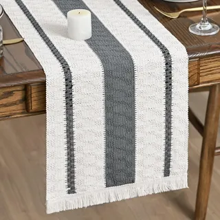 Artoid Mode Landhausstil Makramee Quasten Grau Tischläufer 30x183 cm, Küche Tisch Geburtstag Vintage Dekoration Drinnen Urlaub Party Dekor