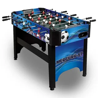 Carromco Mercury-XT Kickertisch 122x61x83 cm - Tischkicker Tischfußballtisch für Kinder, Jugendliche und Erwachsene - Metall-Netztore, Sicherheitskappen, 4 Bälle Ø 32 mm - blau-schwarz