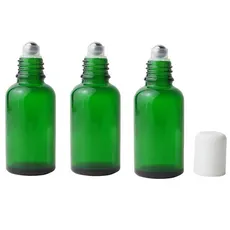 3PCS 50ml Leere Nachfüllbare Grüne Glas Ätherisches Öl Roll Auf Flaschen Kosmetische Probe Verpackung Gläser Töpfe mit Metall Roller Ball Und Weiß Kappe Für Ätherisches Öl Parfüm