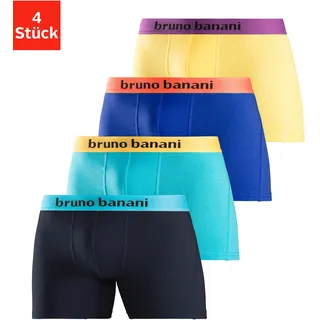 Bruno Banani Boxer "Boxershorts für Herren" Packung, 4 Stk. mit längerem Bein und auffälligen Logobund, gelb, royalblau, türkis, navy