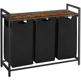 Mid.you Wäschekorb , Braun, Schwarz , Metall, Textil, Holzwerkstoff , 114 l , rechteckig , 92.5x72x33 cm , zusammenfaltbar , Haushalt & Kleinelektro, Wäschepflege, Wäschekörbe & Wäschetonnen