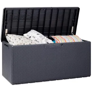 Avilia Truhe in Rattan-Optik für den Außenbereich, Aufbewahrungsbox mit Rädern, aus recyceltem Kunststoff, wetterfest, 420 l, 120 x 56 x 63 cm, Anthrazit