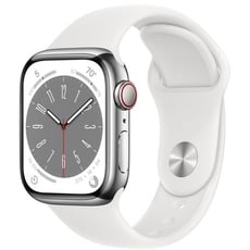 Apple Watch Series 8 GPS + Cellular 41mm Silver Stainless Steel Case with White Sport Band